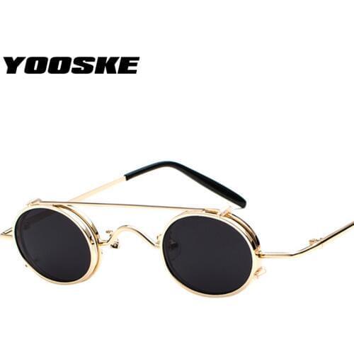 YOOSKE Vintage Filp Steampunk Sunglasses Women Small Round Sun Glasses Men Retro Steam Punk Style Removable
