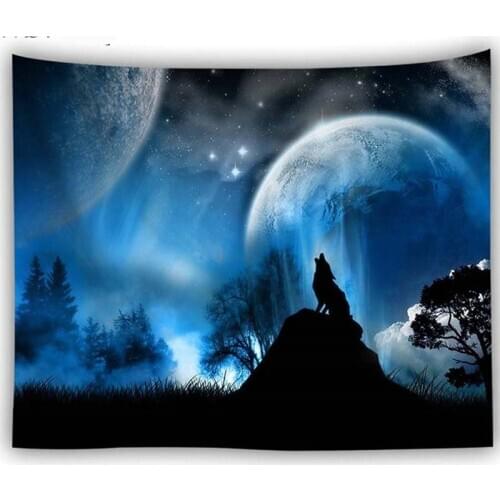 Wolf moon tapestry stars bohemian night psychedelic wall carpet college dorm decor wall hanging