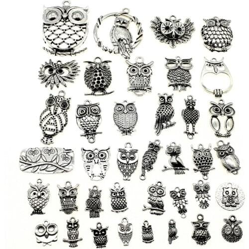 WYSIWYG 40g Antique Silver Color Zinc Alloy Random Mix Styles Owl Charms DIY Handmade Craft For Jewelry Making