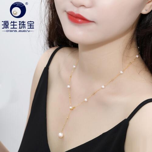 YS Pearl Necklace 18k Pure Gold Au750 Natural Cultured Freshwater Pearl Chain Necklace Women Girl Quality Fine Jewelry
