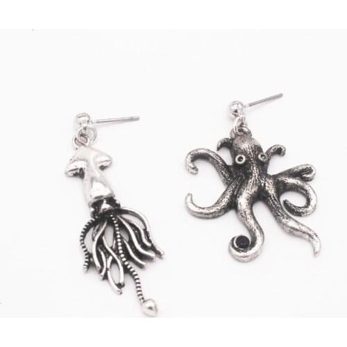 Punk Gothic Silver Color Octopus Jellyfish Asymmetry Drop Earrings animal Dangle Earrings For Women Daily Gift Jewelry Brincos