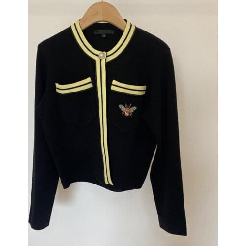 M family 2021 spring and summer new womens wear small fragrance round neck ribbon bee patch knitted cardigan mfpca00167