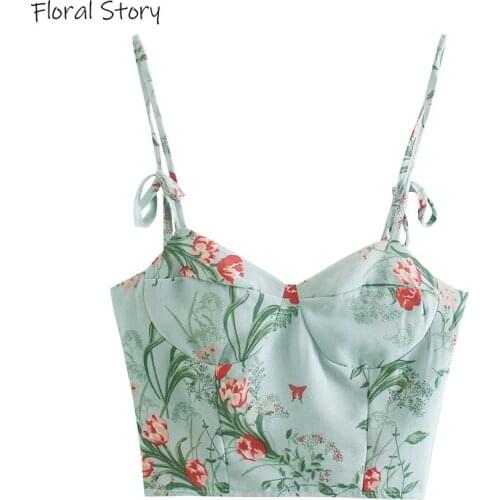 FLORAL STORY Woman Crop Top 2021 Summer Women Flower Printed Sexy Crop Tops Lady Y2K Fashion Smoke Bra Top Woman Spaghetti Tops