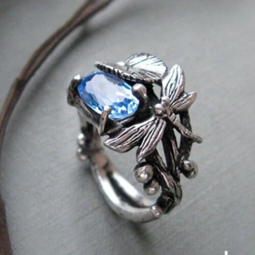 Vintage Dragonfly Lotus Rings For Women Retro Natural Alloy Crystal For Party Ring Jewelry 2021 Accessories