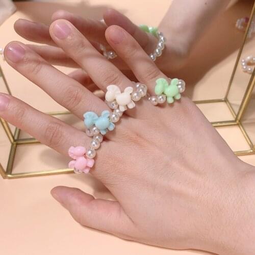 ZiccoWong New Colourful Resin Pearl Rings For Women Girls Macaroon Color Horse Lovely Rings Adjustable Party Jewelry Gift
