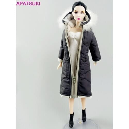 Dark Grey Winter Wear Long Coat for Barbie Doll Outfits Clothes Jacket For 1/6 BJD Doll Parka 1:6 Doll Accessories Kids Toys