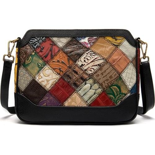 2020First layer cowhide womens shoulder bag fashionable new trend embossed splicing package genuine leather large-capacity bag