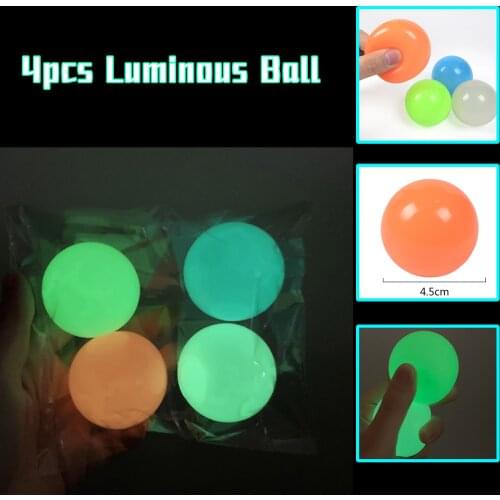 4PCs Squeeze Toys Luminous Sticky Wall Balls Stress Reliever Toy Decompression Squishy 4 Color Fidget Adult Kids Gift антистресс