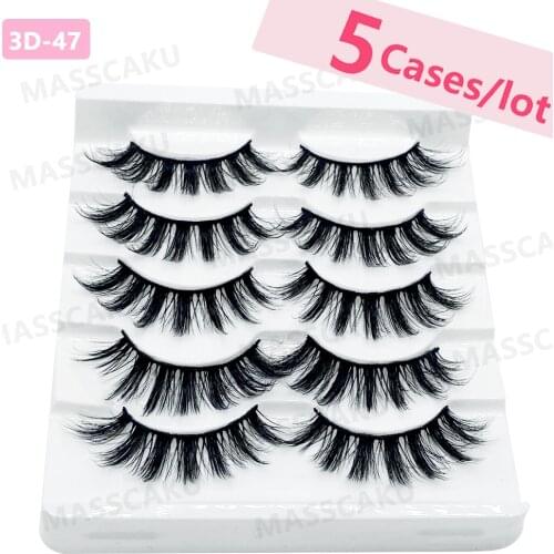 5pcs/lot 2021 New 5 Pairs 3D 100% faux Mink Eyelashes Cruelty Free Eye 5D Handmade Reusable Natural Popular False Lashes