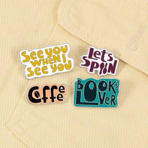 New Funny Letters Brooches Coffee Book Enamel Pins Cartoon Cute Metal Badge Fashion Jewelry Lapel Backpack Pin Gifts for Friends