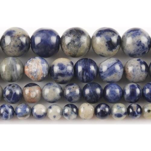 Natural Stone import Blue Sodalite Jaspers Round Loose Spacer Beads For DIY Jewelry Making Bracelet Accessories 15'' 6 8 10 12mm