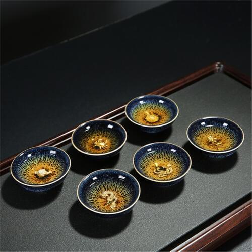 One cup TianMu glaze Jianzhan kiln change tea cup 999 sterling silver relief lotus dragon frog pheonix kungfu cup of tea new