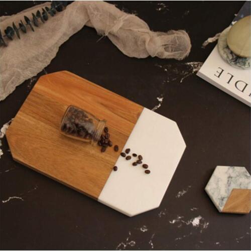 Minimalist Style Marble Splicing Cutting Board Natural Marble Pattern Stitching Tray Irregular Wood Splicing Steak Bread Tray