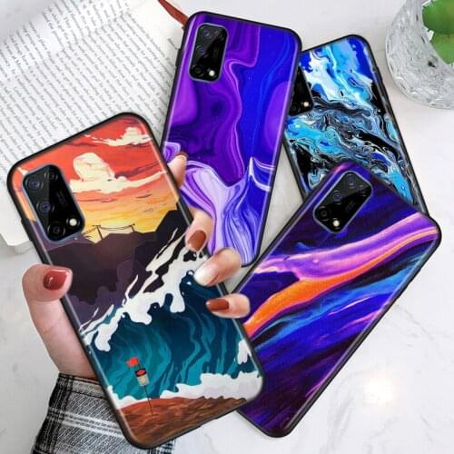 Aesthetics marble neon art For Realme V15 X50 X7 X3 superzoom X2 C17 C11 C3 7i 7 6i 6S 6 5 Narzo 20 5G Pro Soft Phone Case