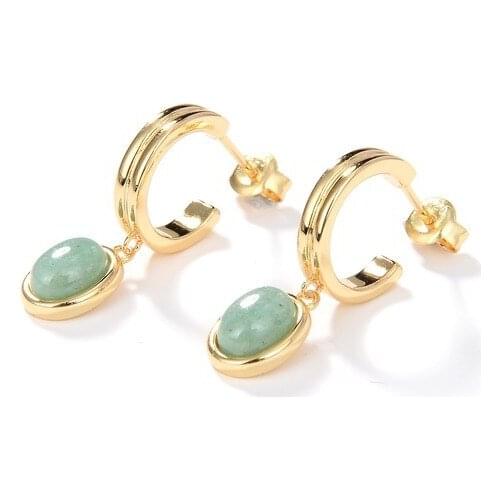 European and American fashion simple temperament geometric natural green Dongling stone earrings in summer 2021
