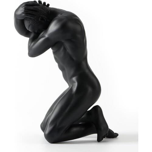 European Modern Resin Mens Statue Pensive Boy Sculpture Abstract African Characters Figurine Home Decoration Wedding Gifts