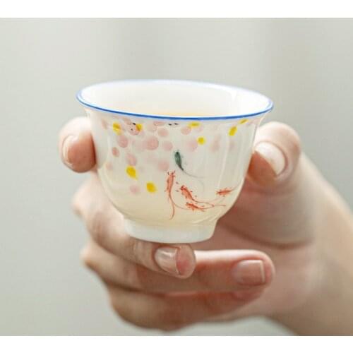 Japanese Style Ceramic Hand Painted Master Tea Cup Household Kung Fu Drinkware Tea Set White Porcelain Handmade Small Tea Bowl