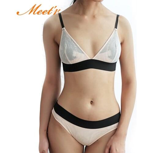 Meet'r Women Lace Sexy Underwear Embroidery Lingerie Set Thin Transparent Ultra-thin Temptation Push Up Bra And Briefs Set
