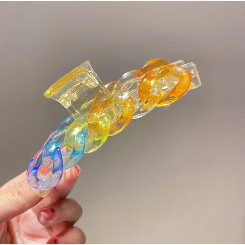 Minar Rainbow Chunky Chain Hair Claw Cross Clear Arcylic Hollow Link Shark Hair Clamps Trendy Hair Accessories for Women Gifts