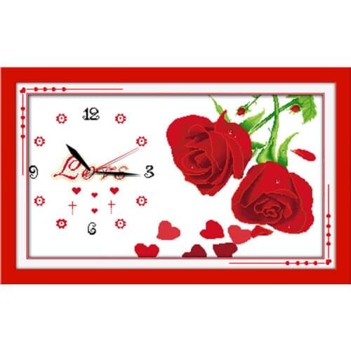 Deep love roses cross stitch kit 14ct 11ct count print canvas wall clock stitching embroidery DIY handmade needlework