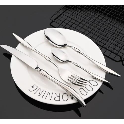 Luxury Cutlery Set Mirror Silver Cutlery Set 304 Stainless Steel Dinnerware Set Dinner Fork Spoon Knife Tableware Flatware Set
