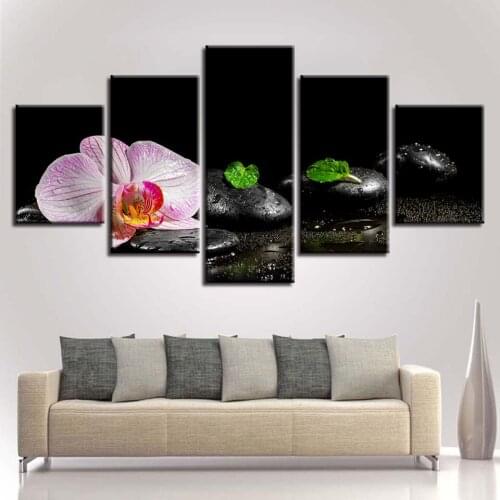 5 Pieces Modern Home Decor Wall Art Posters For Living Room Orchid And Stones Spa HD Canvas Painting Wall Art Pictures