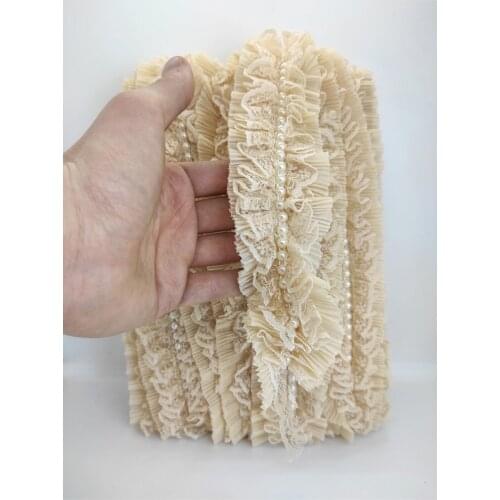 Mink Ruched Pearl Ruffle Ribbon