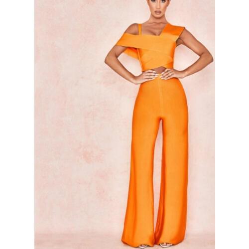 New Fashion Women Bandage Rompers Orange Evening Party Clubwear Bodysuits Slim 2 Pieces Set Women bodycon Bandage Jumpsuits