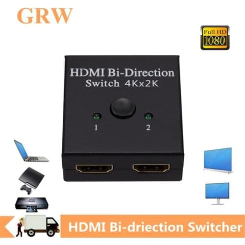 GRWIBEOU 4K HDMI Switch 2 Ports Bi-directional 1x2 / 2x1 HDMI Switcher Splitter Supports Ultra HD 4K 1080P HDR HDCP for PS4 PC
