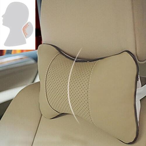 1 Pc Faux Leather Hole-digging Car Headrest Supplies Neck Auto Safety Pillow