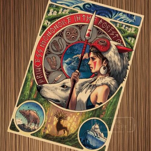 Princess Mononoke Brave San Propaganda Retro Vintage Kraft Poster Decorative DIY Wall Canvas Sticker Home Bar Posters Decoration