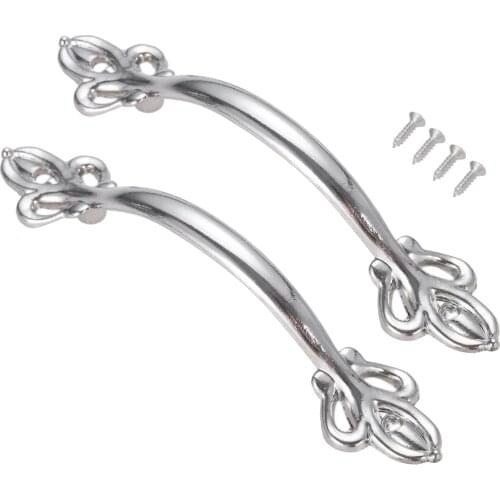 2pcs Simple Long Handle Bridge Pull Silver White Strip Alloy Knob Vintage Flower w/screws Decor Kitchen Door Drawer 115mmx22mm