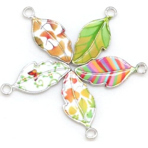 Leave Shapes Multi Size (10-25pcs) Enamel Charm Pendant, for DIY Necklace Bracelet Earring Fashion Jewelry Findings Making