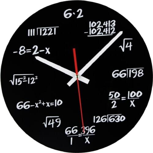 Retro Style 12-Inch Cartoon Maths Equation Printed Numerals Home Decorative Round Kids Bedroom Wall Hanging Clock