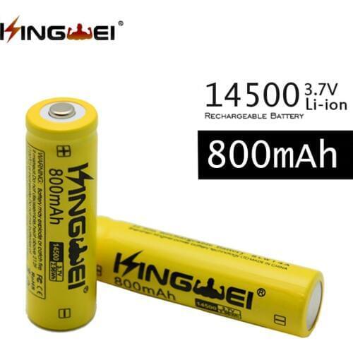 RU KingWei Yellow 14500 800mAh 3.7v Li-ion Battery Pointed Rechargeable Battery For LED Flashlight Head Lamp