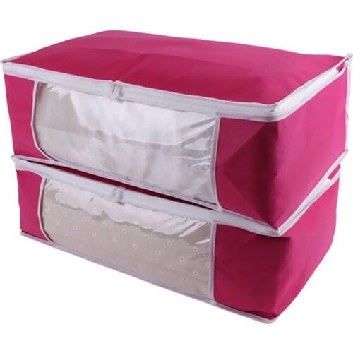Non-woven Fabric Quilt Storage Bag With Transparent Window Wardrobe Clothes Storage Boxes Folding Dustproof Storage Supplies