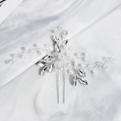 1 PCS Silver Color Women Hair Pins Pearl Wedding Hair Jewelry Accessories Handmade Bridal Crystal Hair Ornament Head Decoration