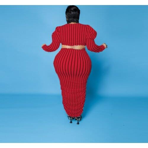 2021 Ins Internet Celebrity Famous Women Set 2 Pcs Dress Stripe Solid Color Large Size