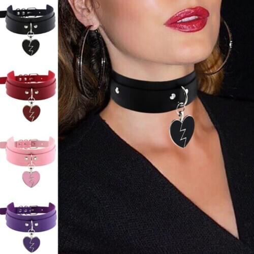 Cpop Egirl Broken Heart Pendant Night Club Choker Necklace Red Black Faux Leather Sexy Collar Choker for Women Girl Punk Jewelry