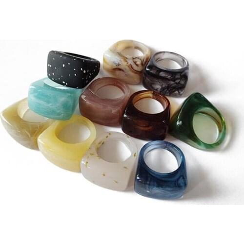 1Pc Korea Vintage Transparent Resin Colorful Rings Chic Colorful Acrylic Geometric Irregular Ring Women Jewelry Marble Pattern
