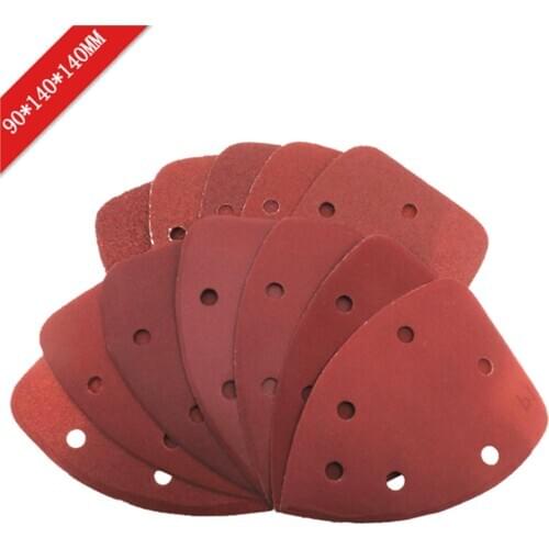 10pcs 140*90 Self-adhesive 6 Holes Sandpaper Triangle Sander Paper Hook Loop Sanding Disc Abrasive Tools For Polishing Grit