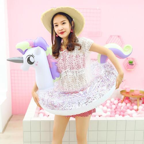 120*90cm Giant Sparkly Unicorn Inflatable Pool Float Colorful Glitter Swimming Ring For Adult Children Water Floats Party Toys