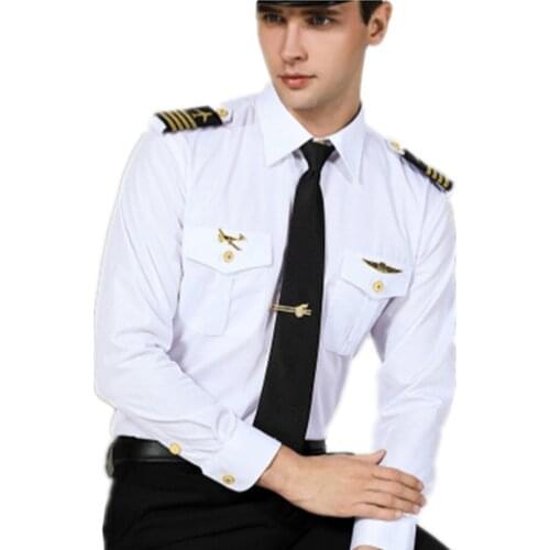 Captain Navy Costume Air Force White Shirt Male Nightclub Aviation Airline Pilot Flight Attendant Uniform For Officer Cosplay