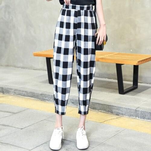 New Summer Harem Pants Women Plaid Retro Summer Harajuku Streetwear All-match Ladies Trousers Casual Loose Ankle-Length Pants