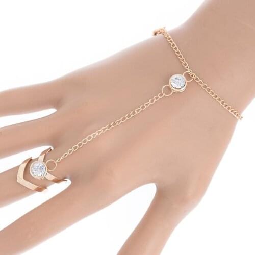 PINKSE Gold Color Rhinestone Finger Chain Bracelet Fashion Women Girls Personality Charm Bracelets Jewelry Accessories