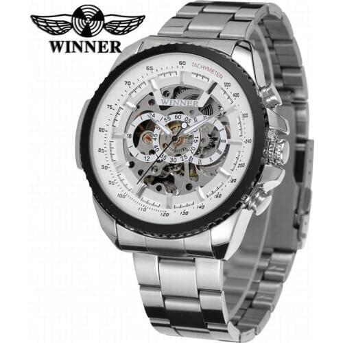 2018 WINNER Fashion Design Black mechanical Watch Steel Automatic watch men black stainless steel band business Relogio Male-428