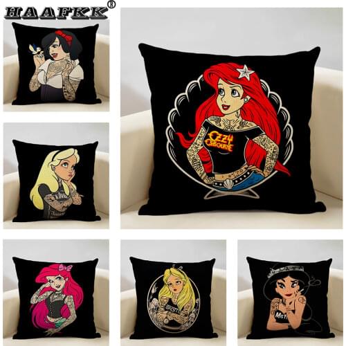 High quality linen cushion cover tattoo Princess Girl print decorative cushion cover home decoration sofa cushion 45x45cm Pillow