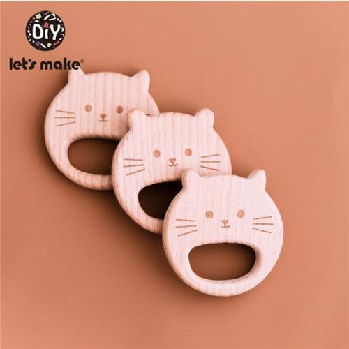 Lets Make 5pcs Baby Wooden Teether Cat Cute Beech Wood High Quality Bpa Free Baby Teether Toys