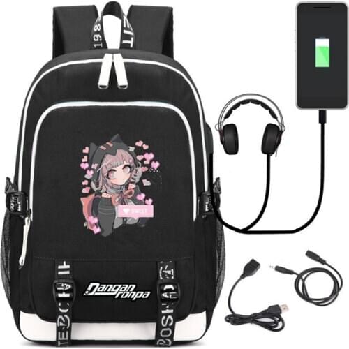 Women Men USB Backpack Charging Headphone Schoolbag Laptop Backpack Anime Boys Girls School Bags Student Teenagers Bags