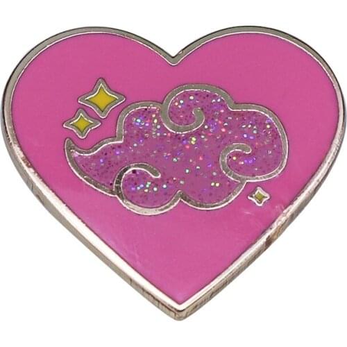 Pink heart enamel pin with glitter cloud fantasy brooch makes you feel happy all the time